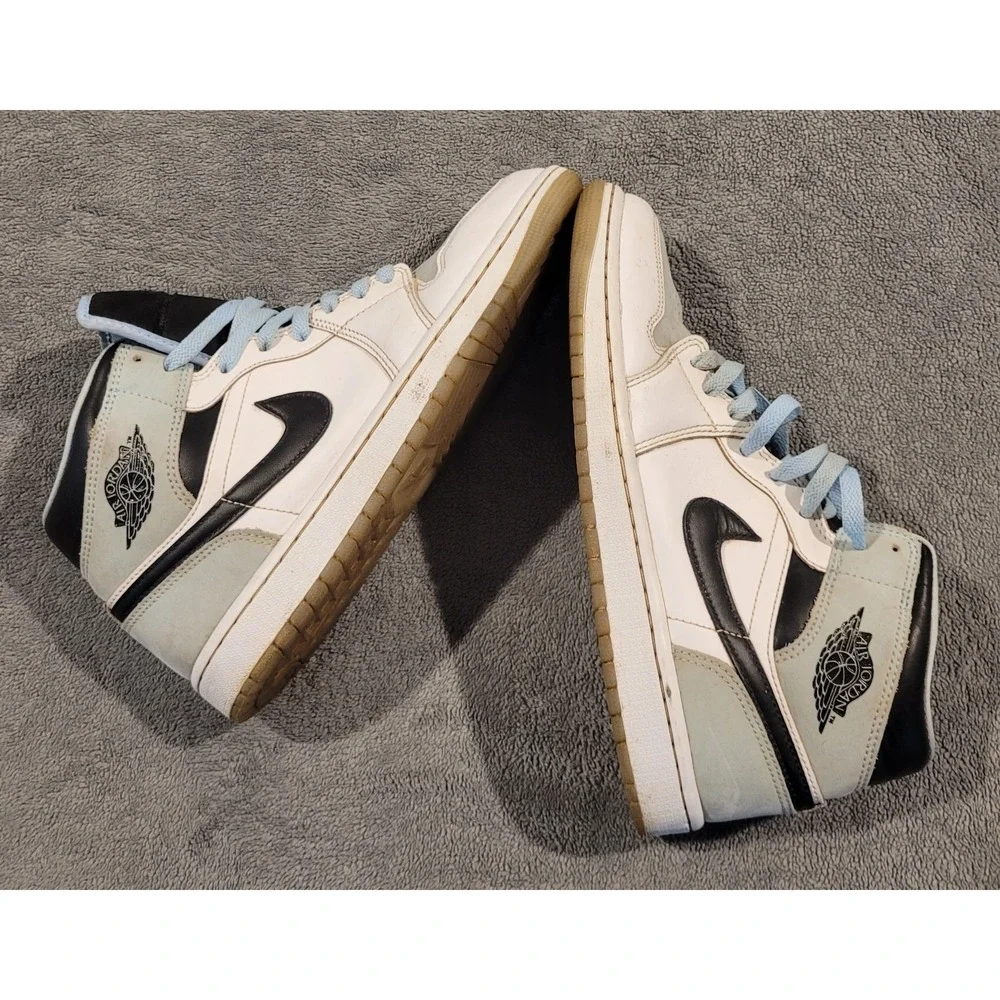 Nike Air Jordan 1 Mid SE Ice Blue White Black Sneakers Shoes Men's Size 8.5